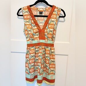 Nicole Miller Orange & Green Sleeveless Grecian Style V-Neck Top